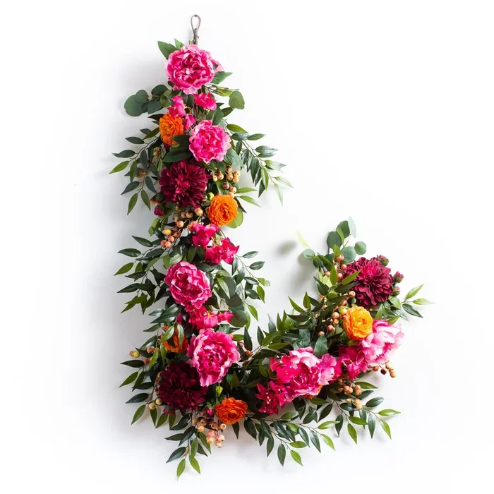 Exotic Beauty – Dahlia, Pink Bougainvillea & Orange Ranunculus Spring Summer Mantel Garland Table Runner – Available in Multiple Lengths