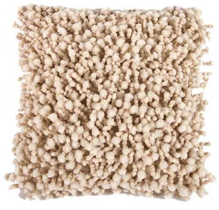 Fabric Accent Pillow with Shaggy Details, Cream – Benzara