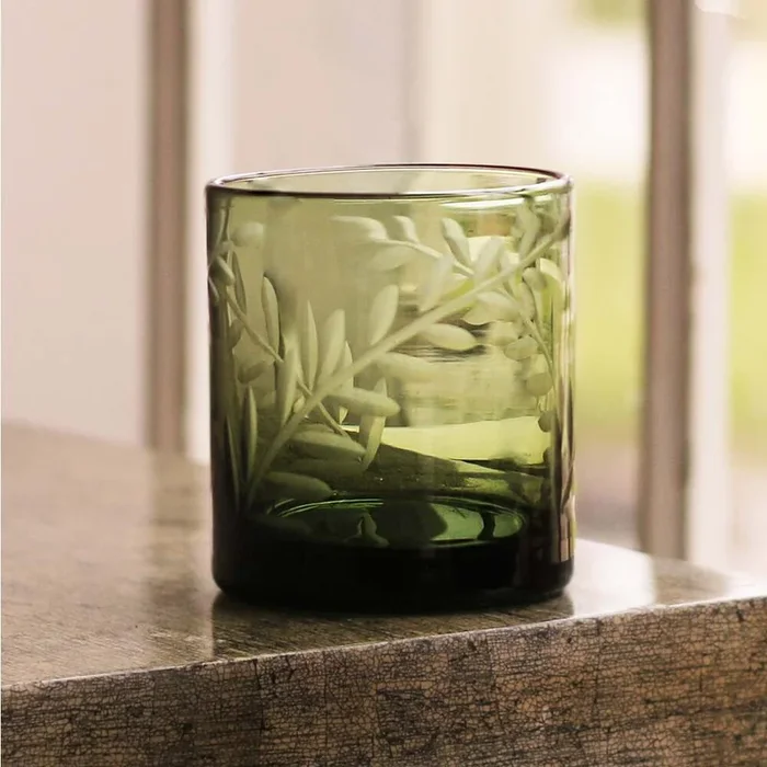 Fern Double Old Fashioned Glass Set of 4 – Dark Green by Beatriz Ball