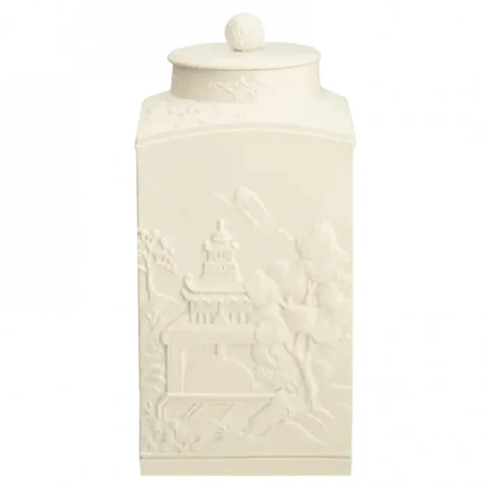 Figure Square Tea Jar with Cover by Mottahedeh