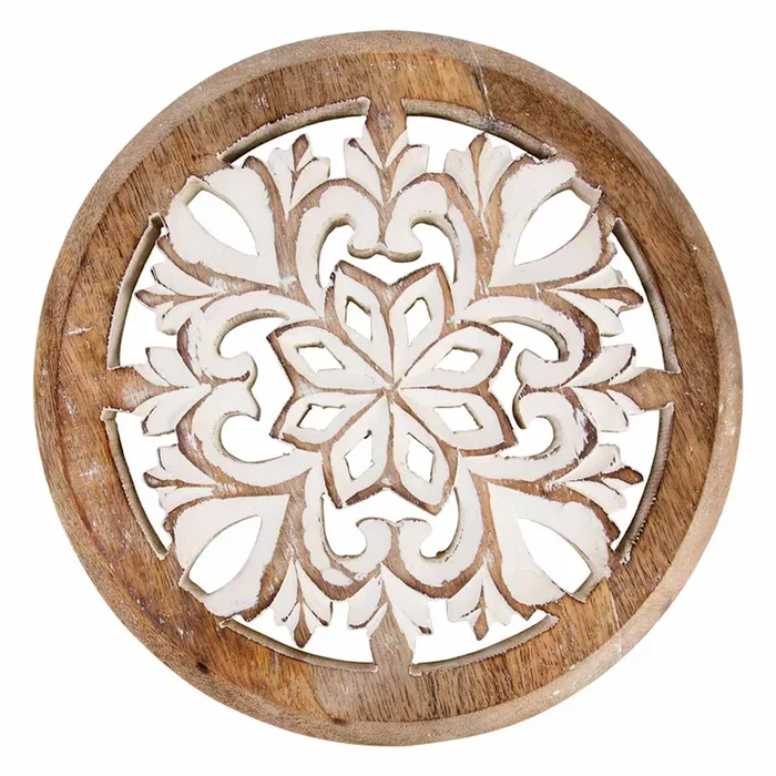 Flower Cut-Out Carved Wooden Trivet, 9″