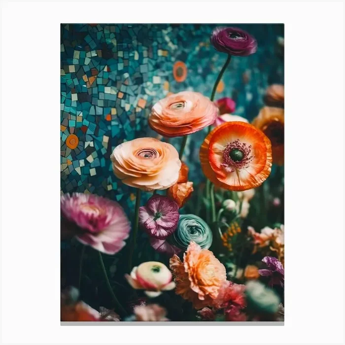 Flowers And Mosaic Canvas Print by Treechild