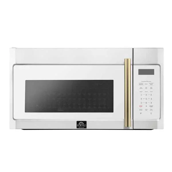 FORNO Fornace 30″ 1.5 cu. ft. 300 CFM Over The Range Microwave in White with Antique Brass Accents, FOTR3038-30WHT
