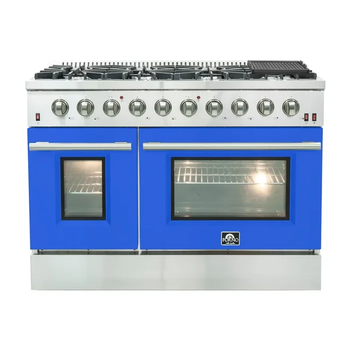 FORNO Galiano 48″ 6.58 cu. ft. Gas Range with 8 Italian Burners in Blue, FFSGS6244-48BLU