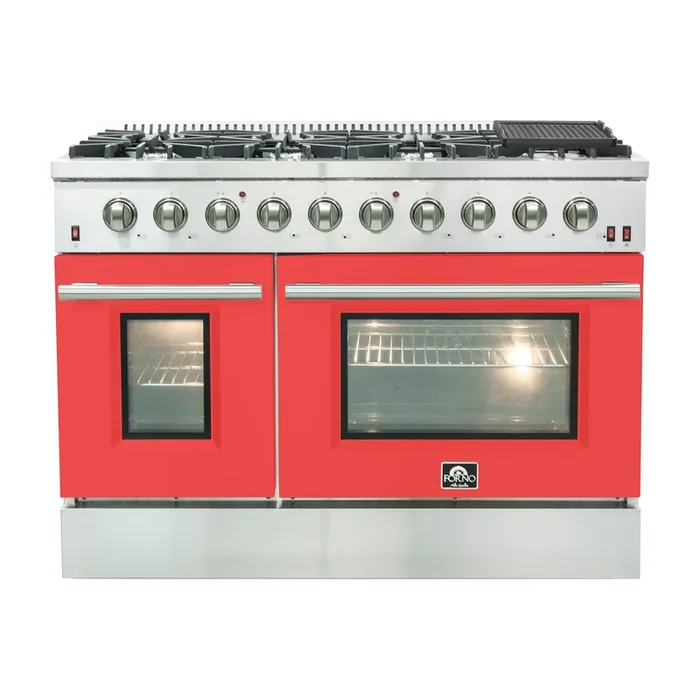 FORNO Galiano 48″ 6.58 cu. ft. Gas Range with 8 Italian Burners in Red, FFSGS6244-48RED