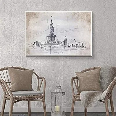 Framed Canvas Wall Art for Living Room, Bedroom Statue of Liberty Sketch Canvas Prints for Home Decoration Ready to Hang – 16×24 inches