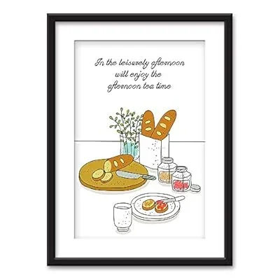 Framed Wall Art – Afternoon Tea – Kitchen Wall Decoration | Black Picture Frames with White Matting – 23×31 inches