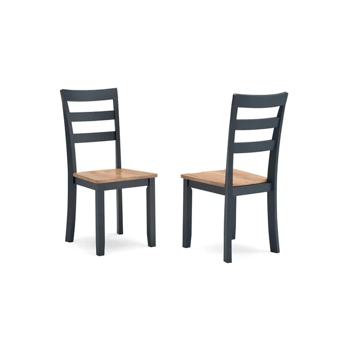 Gasy Dining Side Chair Set of 2, Dark Blue Solid Wood Brown Mango Seat – Benzara