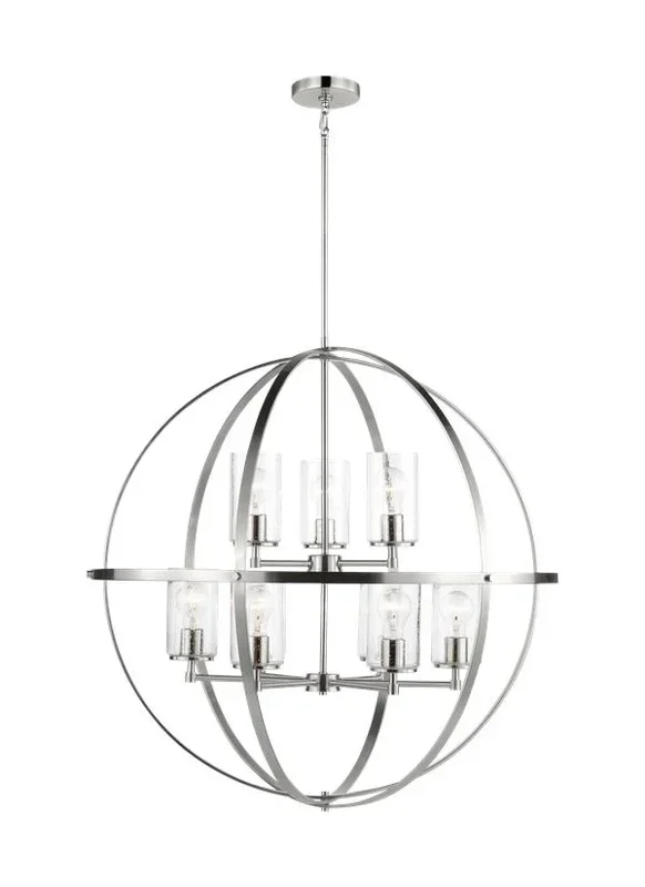 Generation Lighting Alturas Nine Light Chandelier Brushed Nickel Clear Silver Cord (3124679-962)