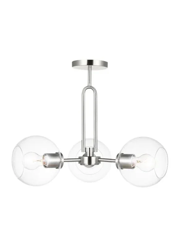 Generation Lighting Codyn Three Light Semi-Flush Convertible Pendant Brushed Nickel Clear Silver Cord (7755703-962)