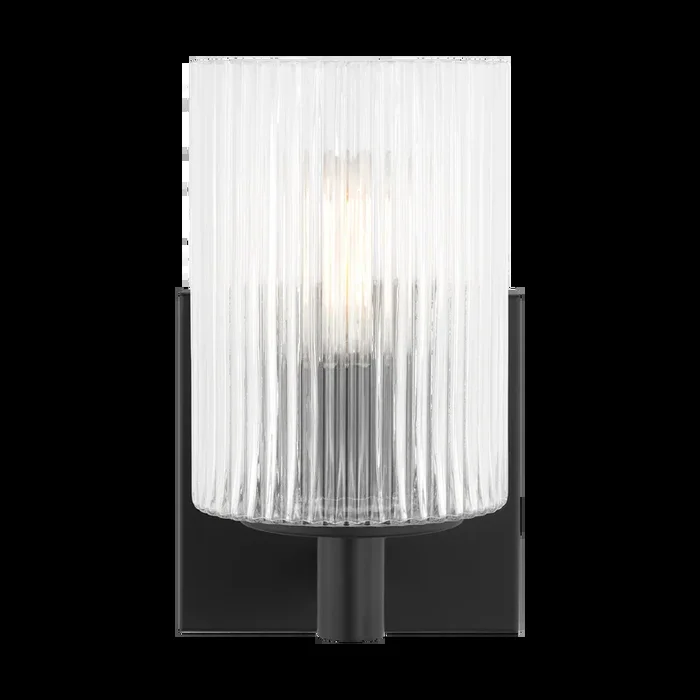 Generation Lighting Lando 1-Light Bath Vanity Wall Sconce In Midnight Black Finish With Clear Fluted Glass Shade (GLV1041MBK)