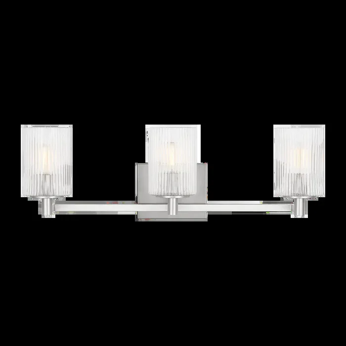 Generation Lighting Lando 3-Light Bath Vanity Wall Sconce In Brushed Steel Finish With Clear Fluted Glass Shades (GLV1043BS)