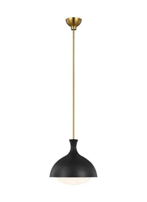 Generation Lighting Lucerne 1-Light Medium Pendant Midnight Black and Burnished Brass Finish With Milk White Glass Shade (AEP1021BBSMBK)