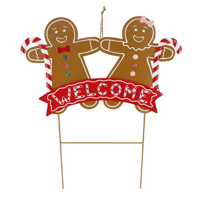 Gingerbread Lane Welcome Gingerbread Men Metal Yard Stake, 24″