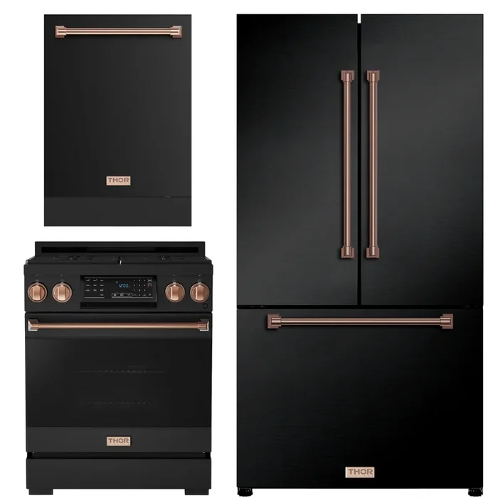 Gordon Ramsay by THOR Kitchen Package – 30″ Gas Range, 36″ Refrigerator with Ice Maker and Dishwasher in Black Matte with Rose Gold Accents, AP-RSG30BLP-RSG-2