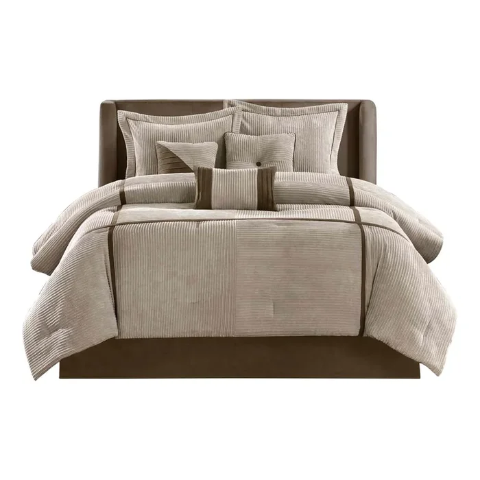 Gracie Mills Barlow 7-Piece Comforter Set in Taupe and Chocolate Brown – Queen