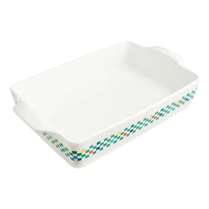 Green Checkered Rectangle Stoneware Baking Dish, 13″