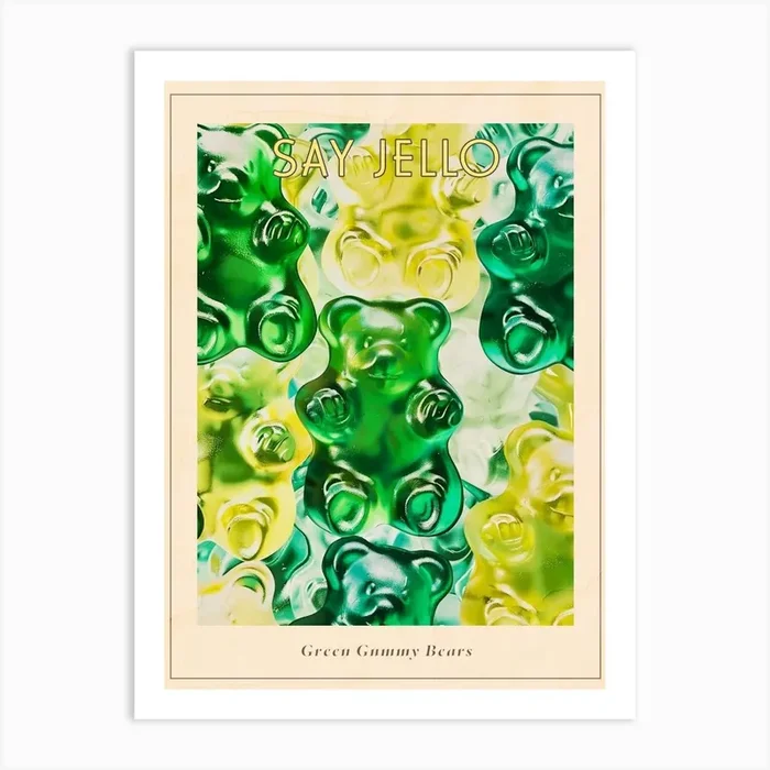 Green Gummy Bears Retro Collage 2 Poster Art Print by Bubblegum Kitsch