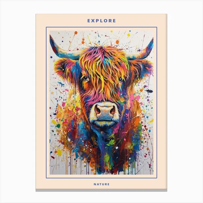 Hairy Cow Colourful Painting Poster Canvas Print by Bubblegum Kitsch