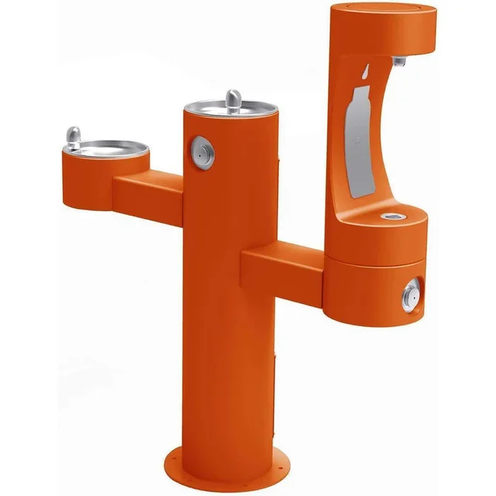 Halsey Taylor Endura II Outdoor HydroBoost Lower Bottle Filling Station, Tri-Level Pedestal Non-Filtered Non-Refrigerated, Orange 4430BF1LORN