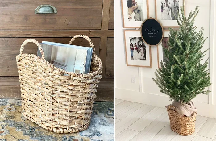 Hand Woven Hyacinth Basket With Handles | Natural Hyacinth Basket – Decor Steals
