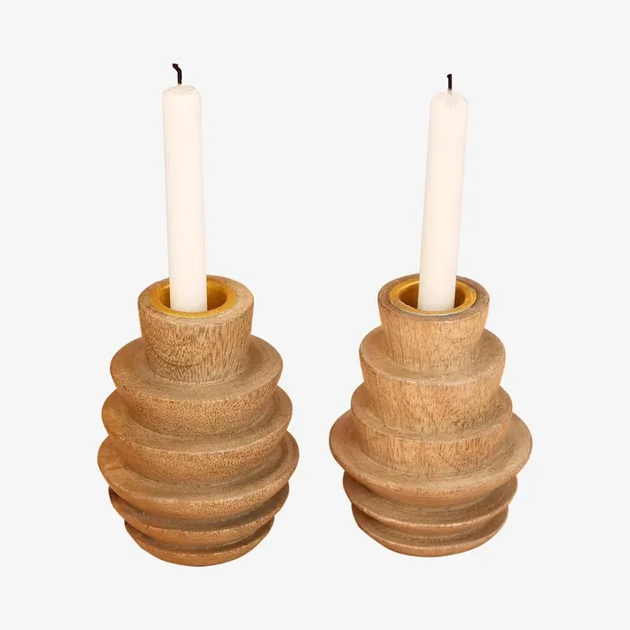 Handmade Mango Wood Tier Candle Holders – Set of 2 by Casa Amarosa