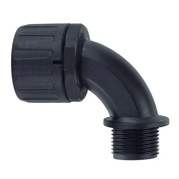 HellermannTyton HelaGuard Non-Metallic IP66 Fitting 90-Elbow NPT Thread 1.00 Inch Diameter PA66 Black 10 Per Package (166-90100)