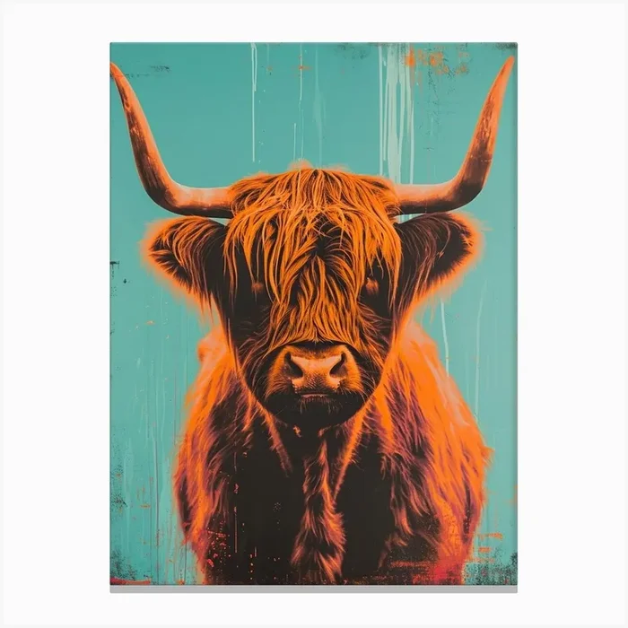 Highland Cattle Polaroid Inspired 3 Canvas Print by Bubblegum Kitsch