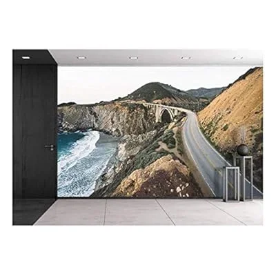 Highwayalong The Coast with Mountains – Removable Wall Mural | Self-Adhesive Large Wallpaper – 66×96 inches