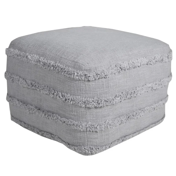 Hivvago 18 Inch Gray Cotton Striped Pouf Ottoman