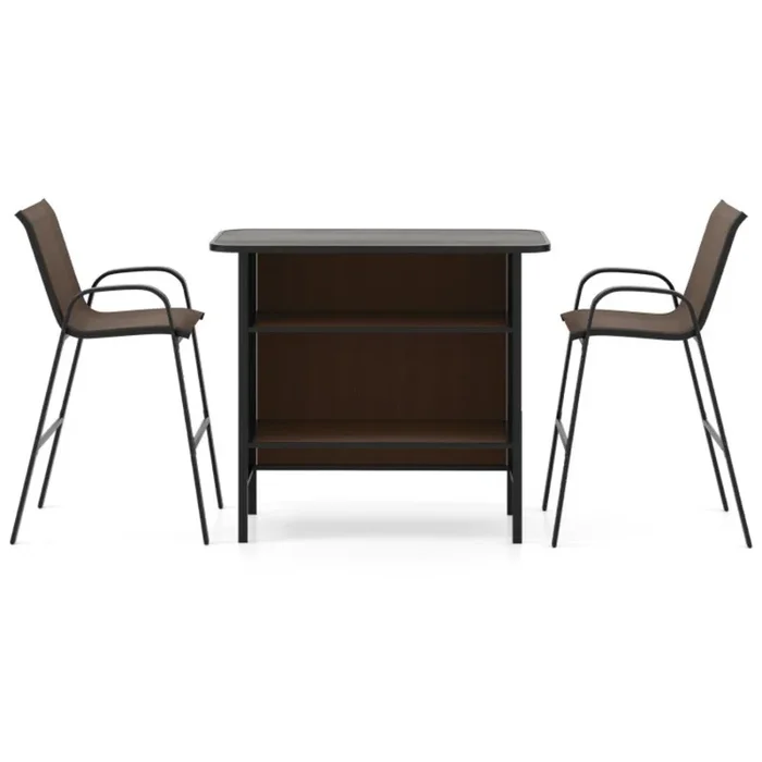 Hivvago 3 Piece Outdoor Bar Set with Footrest and 2-Tier Shelf