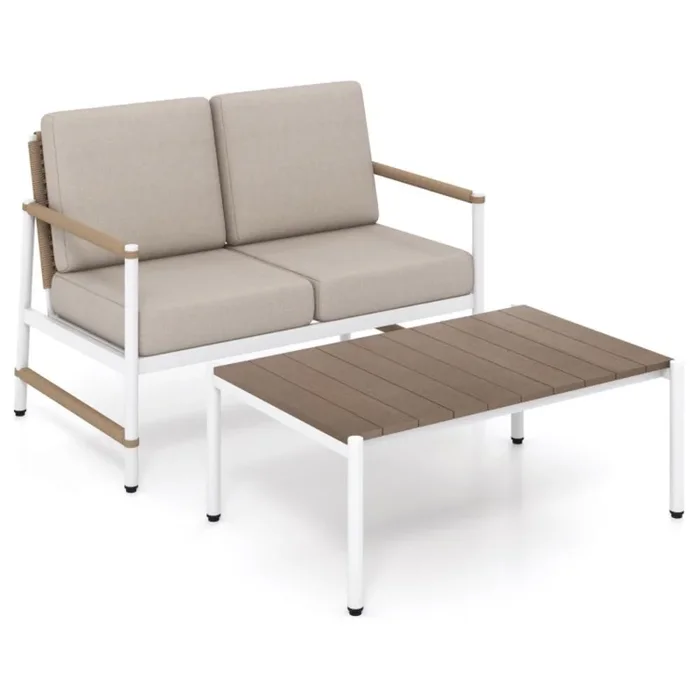 Hivvago Patio Loveseat Sofa with Coffee Table Set with Thick Cushions