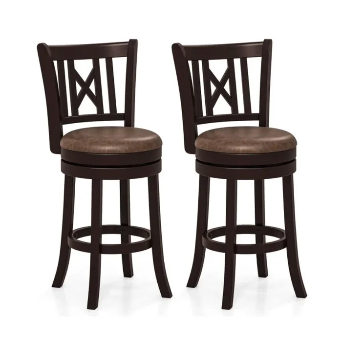 Hivvago Set of 2 Bar Stools Swivel Bar Chairs with Footrest and Hollowed Backrest