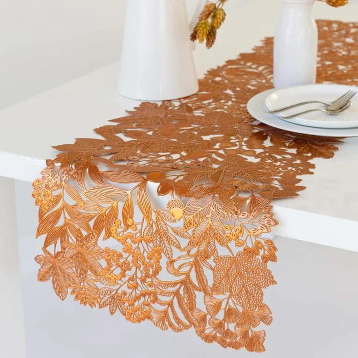 Homespun Harvest Leaf Vinyl Table Runner