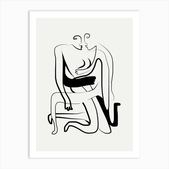 Hugs And Kisses Line Art Art Print by Little Dean