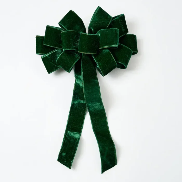 Hunter Green Velvet Metallic Backing X-Large Double Oversized Hand-Knotted Drape Loop Bow