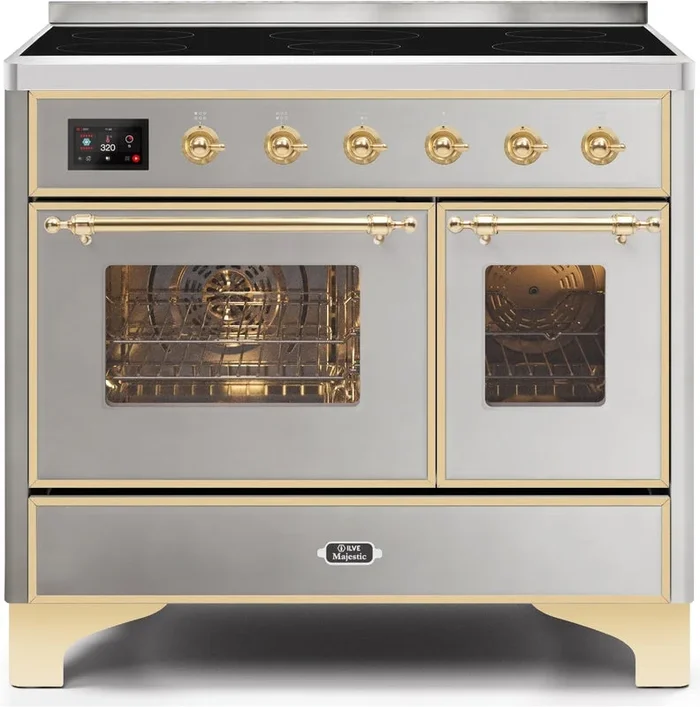 ILVE Majestic II 40″ Induction Range with Element Stove and Electric Oven in Stainless Steel with Brass Trim, UMDI10NS3SSG