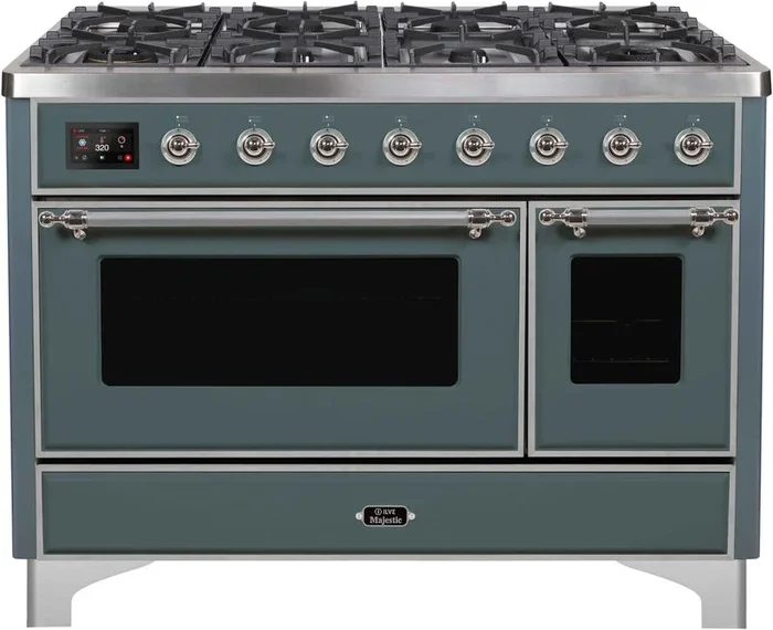 ILVE Majestic II 48″ Dual Fuel Propane Gas Range in Blue Grey with Chrome Trim, UM12FDNS3BGCLP