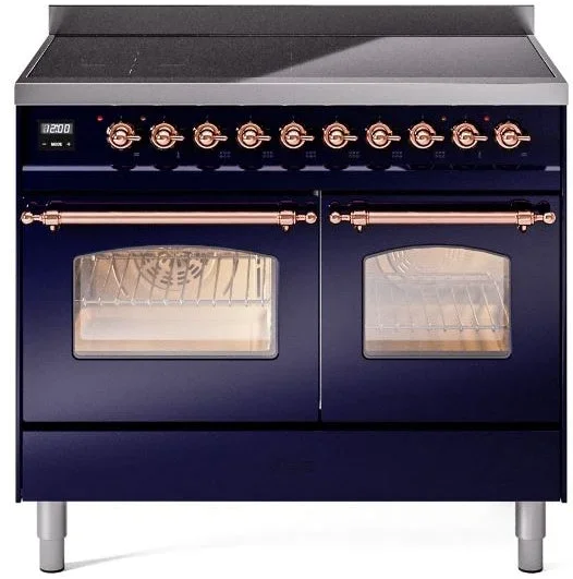 ILVE Nostalgie II 40″ Induction Range with Element Stove and Electric Oven in Blue with Copper Trim, UPDI406NMPMBP