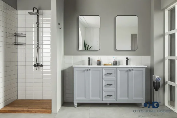 Isabel 60 ” Gray Double Bowls Bathroom Cabinet