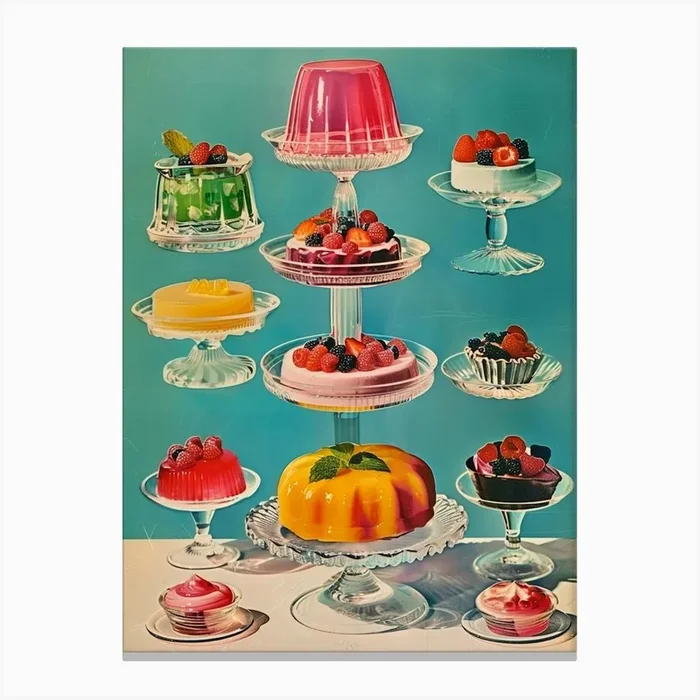 Jelly Dessert Platter Retro Collage 5 Canvas Print by Bubblegum Kitsch