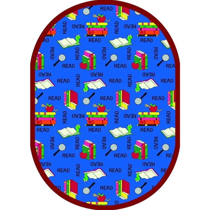 Joy Carpets Kid Essentials Bookworm 10’9 x 13’2 Oval Area Rug in Color Blue