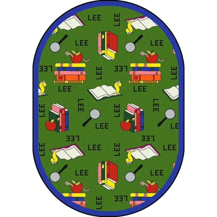 Joy Carpets Kid Essentials Bookworm (Spanish) 10’9 x 13’2 Oval Area Rug in Color Green