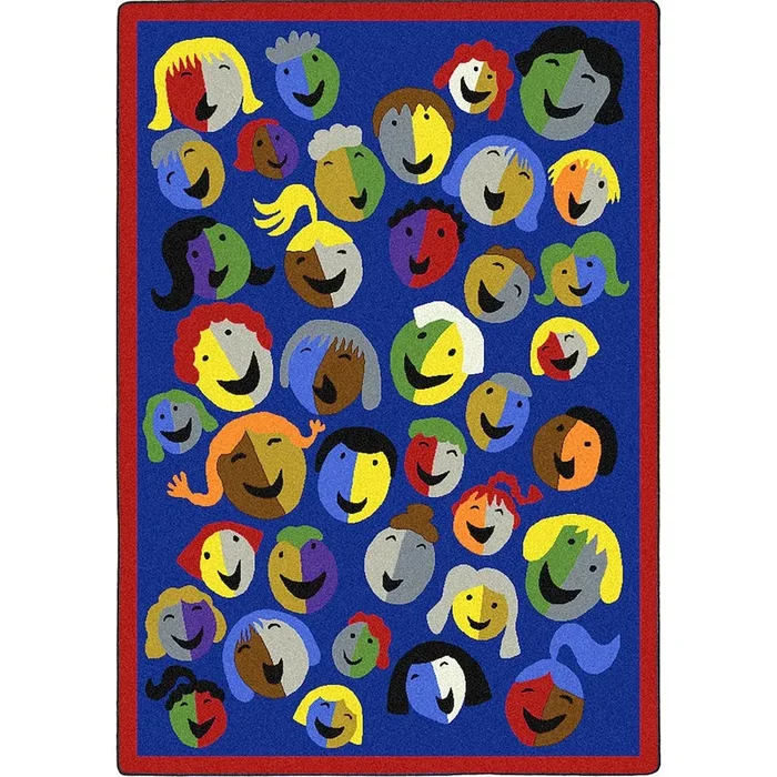 Joy Carpets Kid Essentials Joyful Faces 3’10 x 5’4 Area Rug in Color Blue