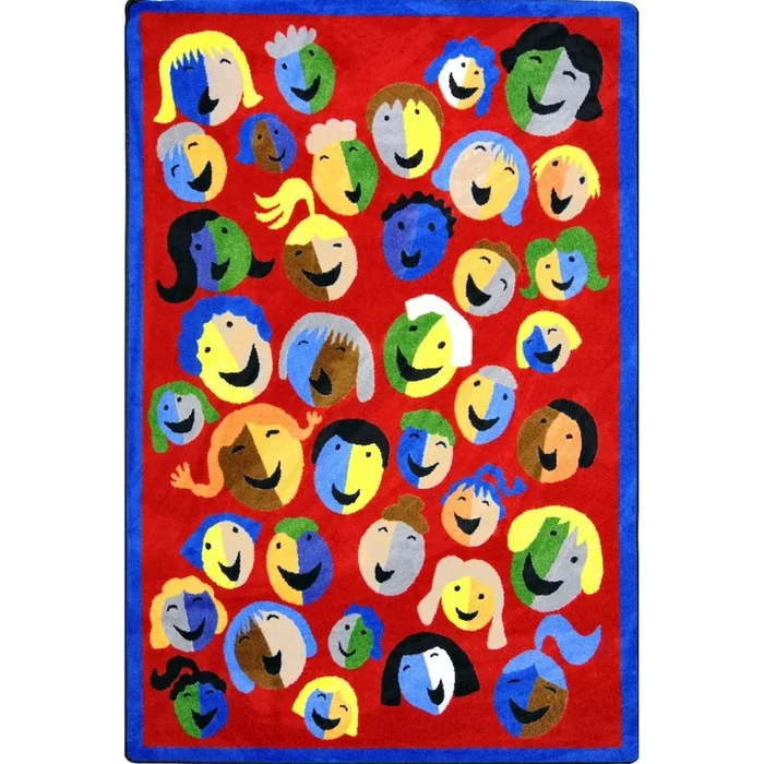 Joy Carpets Kid Essentials Joyful Faces 7’8 x 10’9 Area Rug in Color Red