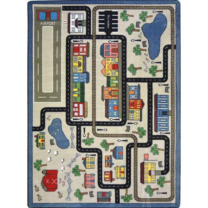 Joy Carpets Kid Essentials Tiny Town 5’4 x 7’8 Area Rug in Color Pewter