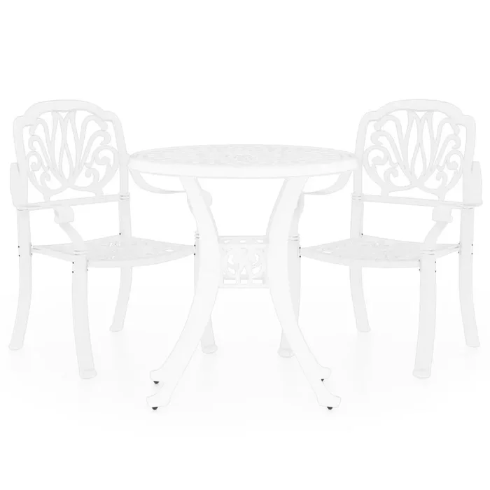 Kasa Outdoor 3pc Bistro Breakfast Set, 2 Chairs, 1 Table, White Metal – Benzara