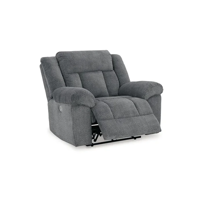 Kendy Power Recliner with Adjustable Headrest, Slate Gray Polyester – Benzara