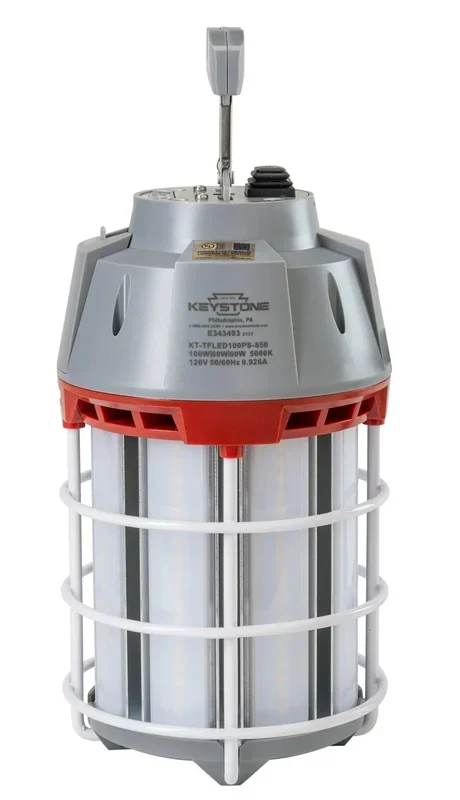 Keystone Temporary LED High Bay Selectable 60W/80W/100W 7200-12000Lm 5000K Diffused Lens 6 Foot Power Cord Mounting Hook And Safety Cage Linkable Design (KT-TFLED100PS-850)