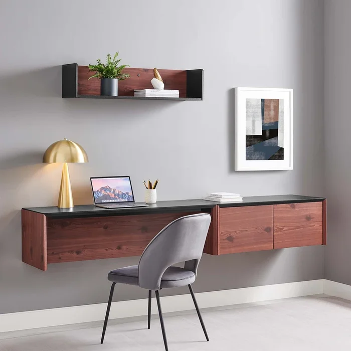 Kinetic 49 ” Wall-Mount Office Desk With Cabinet and Shelf by Modway